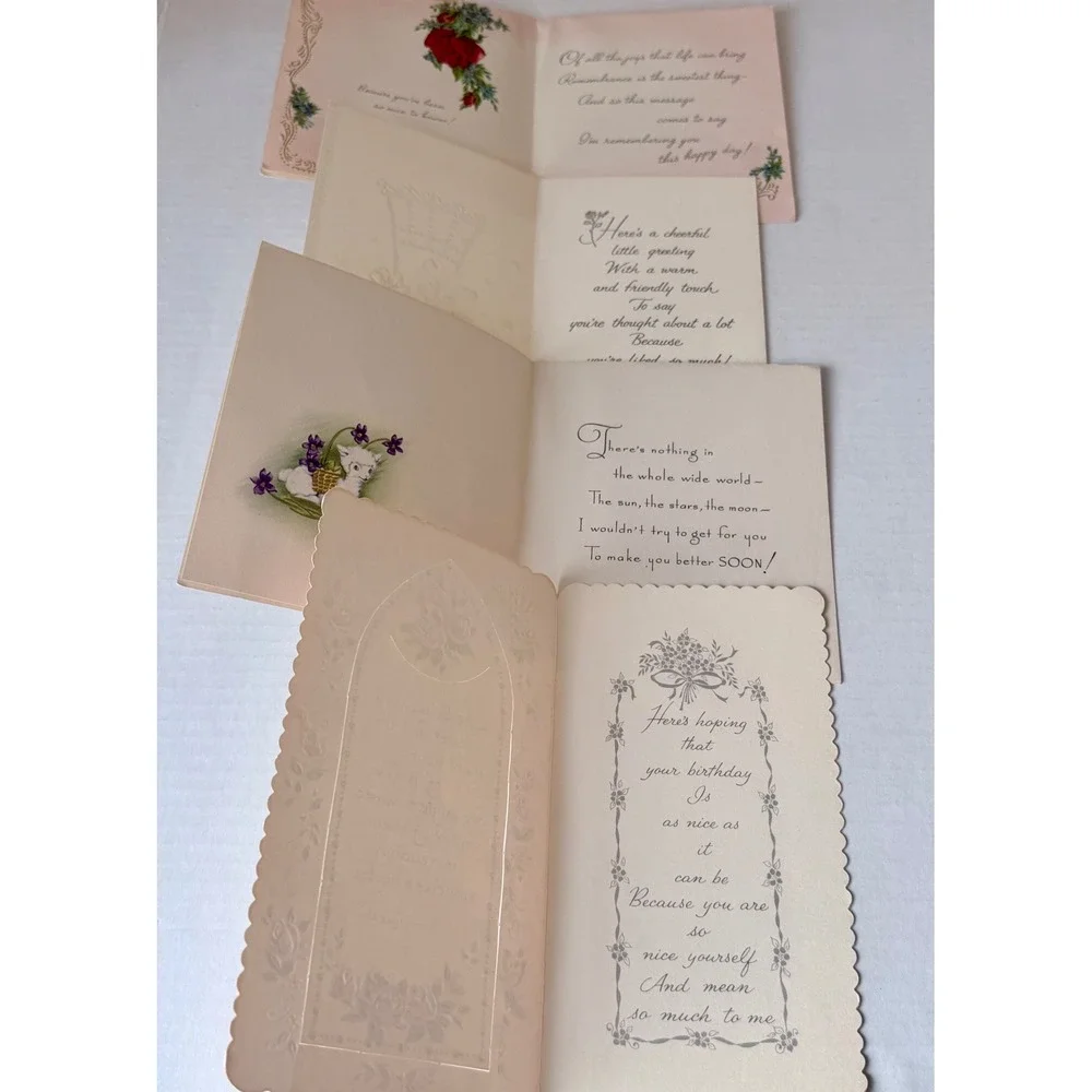 Lot 14 Vintage Mid Century Greeting Cards Unused 9 Envelopes Animals Floral MCM